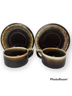 Pfaltzgraff Brown Drip Coffee Cups and Saucers Vintage Ceramic Pottery